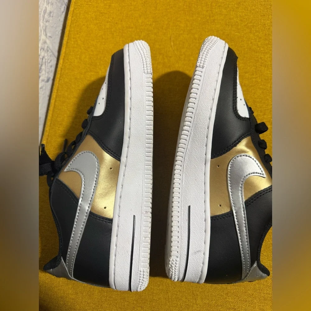 Nike Black and Gold Air Force 1 Sneakers, Size 5 (Youth) - Picture 5 of 12